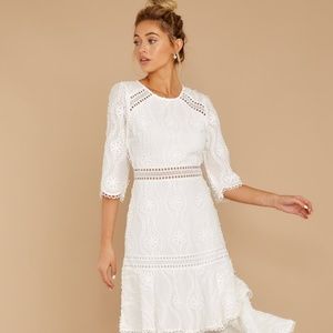 White lace eyelet midi dress